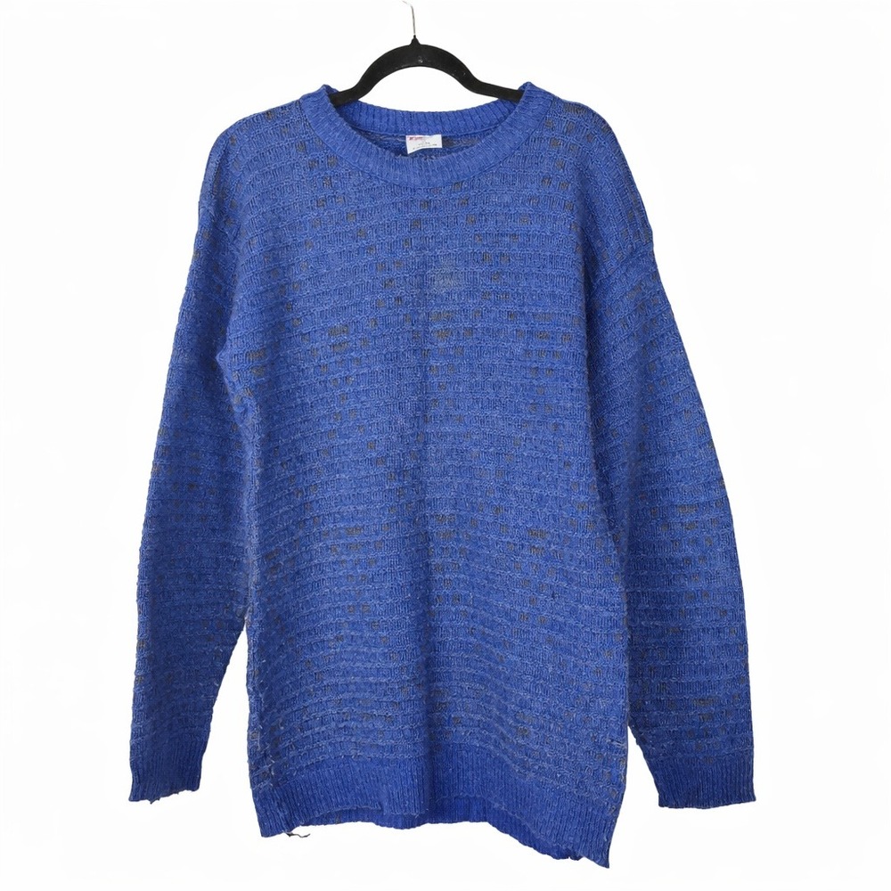 Vintage Forum Made in Italy Blue Wool Blend Geometric Textured Sweater Mens S